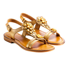 Gold Leather Sandals Elegant Summer Footwear with Floral Detail