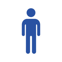 Minimal blue male figure icon, stickman human symbol isolated