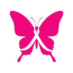  Pink ribbon butterfly, breast cancer awareness symbol, hope and support graphic