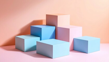 Obraz premium Pastel Cubes: A Minimalist Composition of Geometric Forms in Soft Light and Harmonious Colors