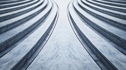 Curved, modern concrete steps create a symmetrical, flowing pattern with smooth textures and clean lines in a minimalistic architectural design.