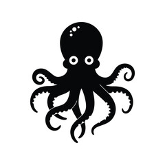 Black Octopus Silhouette Icon Vector Illustration Marine Animal