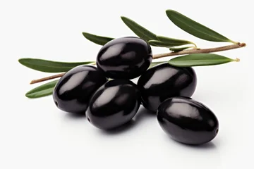  Fresh black olives with leaves on a white background, creating a simple yet elegant composition © nsit0108