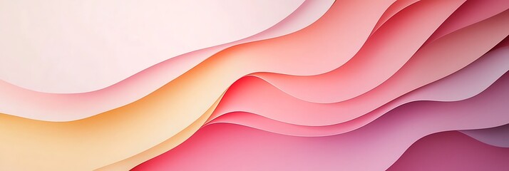 Obraz premium Abstract layered paper art with smooth curves in shades of pink, peach, and purple creating a soft, flowing gradient effect.