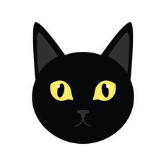 Cute Black Cat Face Icon with Yellow Eyes Vector Illustration Pet
