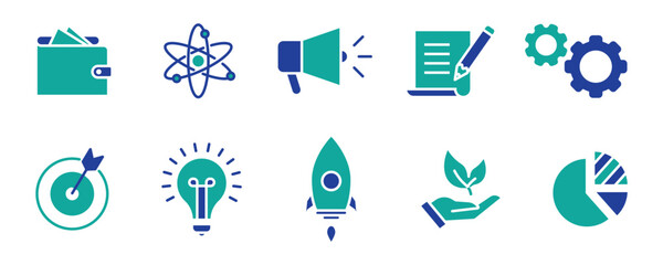 Startup line icons. Launch Project, Business report, Target icons. Strategy, Development plan, Startup space rocket. Out of the Box strategy and Business innovation report. Vector
