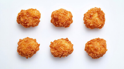 a fried chicken nugget in small pieces, Isolated on pure white background.