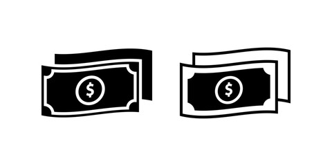 Dollar icon set. Simple Flat Currency Paper Money Bill Dollar Sign Icon Illustration