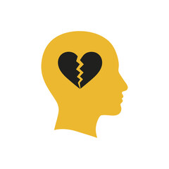 Mental Health Concept Broken Heart in Head Silhouette Icon