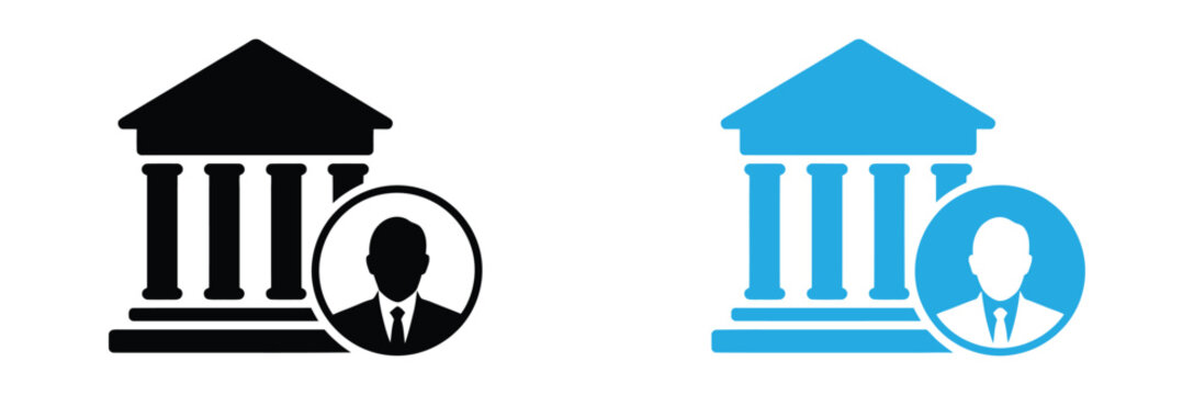 Banker Businessman Profile Icon Government Building.Professional businessman profile icon representing financial institution or legal services - Powered by Adobe