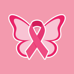 Breast Cancer Awareness Pink Ribbon Butterfly Vector Illustration