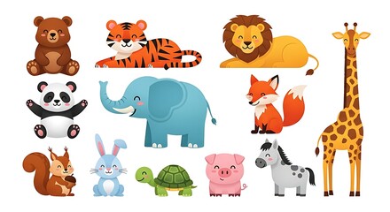 Obraz premium A collection of cute cartoon animals