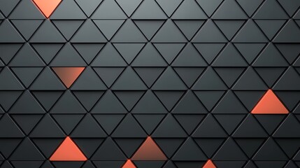 Dark geometric triangular pattern with a few illuminated red triangles creating a modern, abstract, and tech-inspired design.