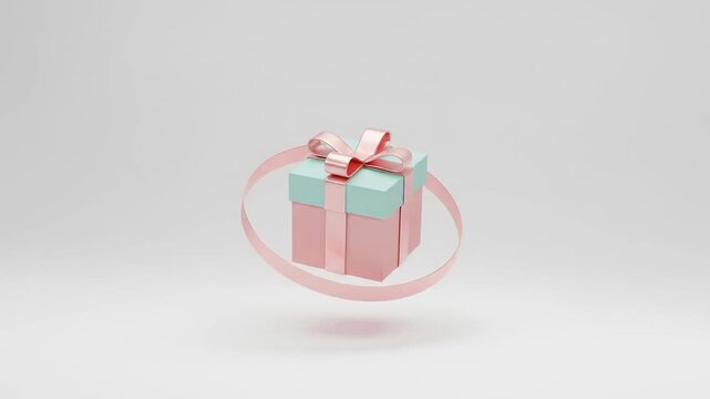 Pink unpacking 3d gift box floating