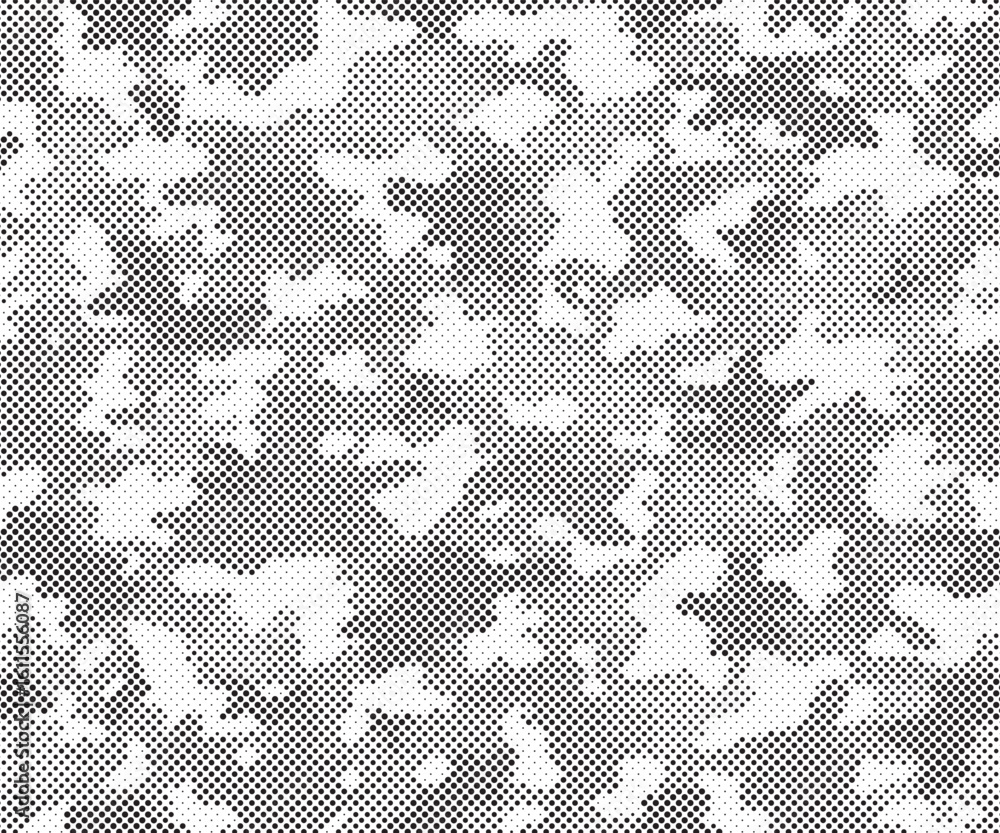 Poster abstract halftone seamless camouflage pattern. repeating digital dotted hexagonal camo military text