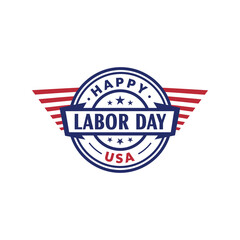 Happy Labor Day USA Emblem with Patriotic Wings Badge Design