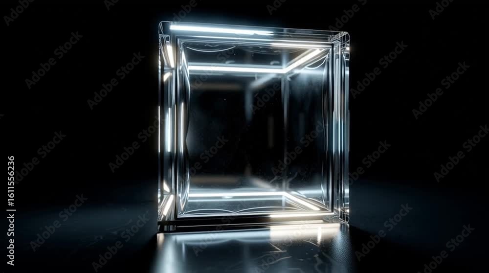Poster agi. artificial general intelligence. a glowing glass cube with the word 