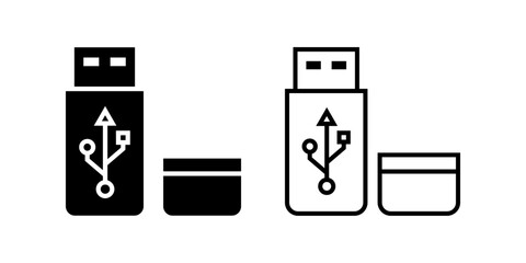 Usb Drive icon set. Minimalist Line Art USB Flash Drive Icon with Detached Cap Illustration