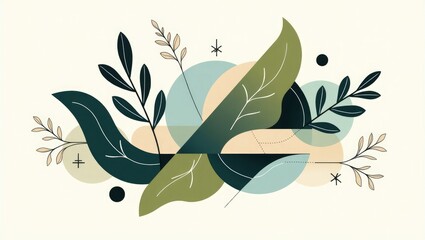 Minimalist Nature Landscape and Foliage Illustration – Modern Flat Design of Trees, Hills, and Sun