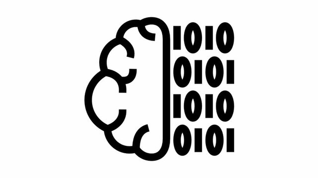 Binary code brain symbol - artificial intelligence icon.