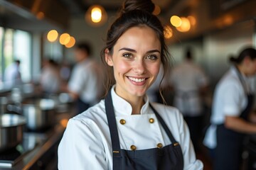 Smiling chef creates delicious food, culinary arts