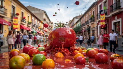 Giant Tomato Splash in Spanish Street Scene
