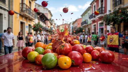 Tomatina Festival A Burst of Colorful Tomatoes in a Spanish Street