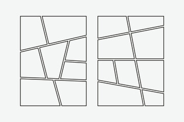 A blank collage grid manga comic storyboard layout panel template  Comic book page frame without content, photo collage, poster, flyer
