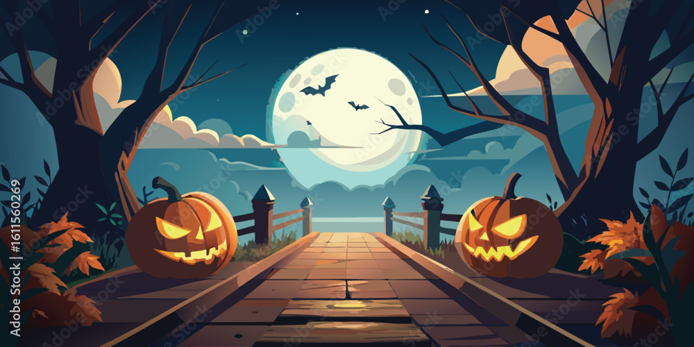 Poster halloween scene vector design with weathered appearance in the foreground