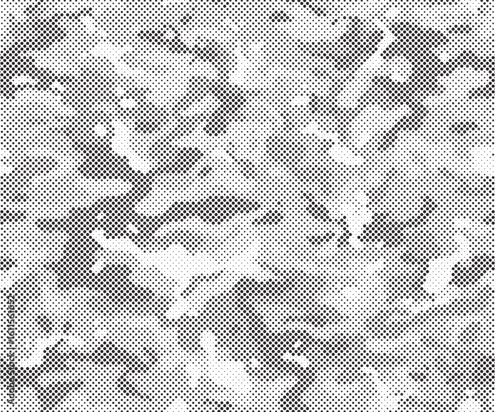 Poster abstract halftone seamless camouflage pattern. repeating digital dotted hexagonal camo military text