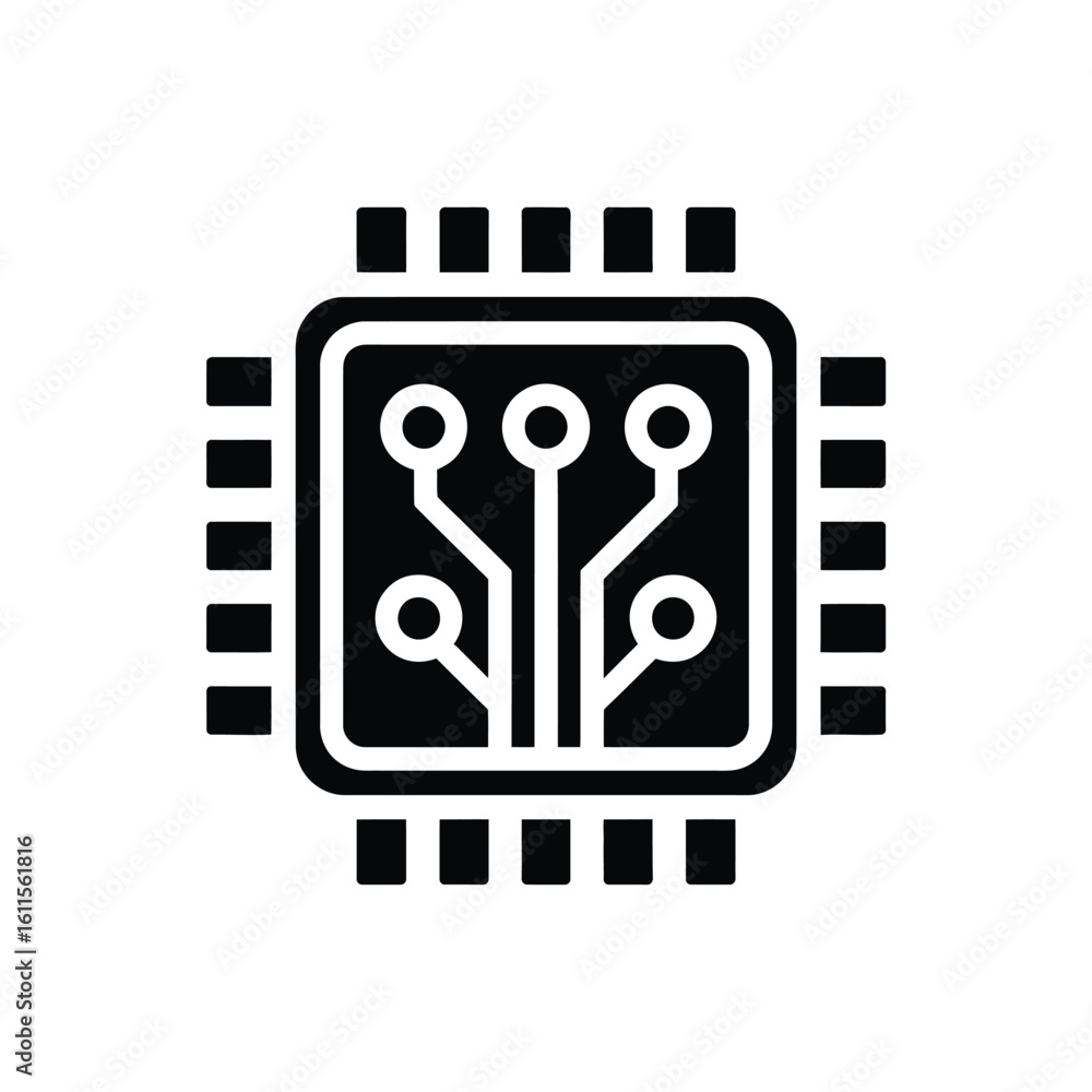 Poster black and white microchip icon for technology and computing