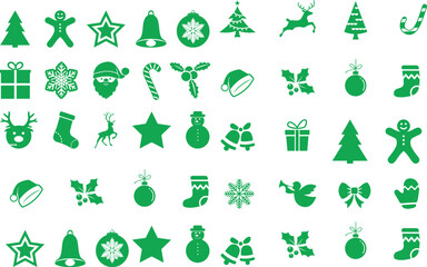 christmas icons set with red and green colors