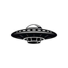Black and White UFO Flying Saucer Vector Illustration Isolated