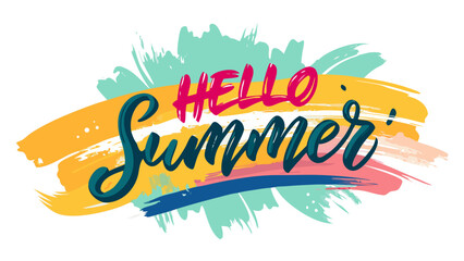 Hello Summer Celebration Banner – Handwritten Holiday Greeting Design for Seasonal Promotions