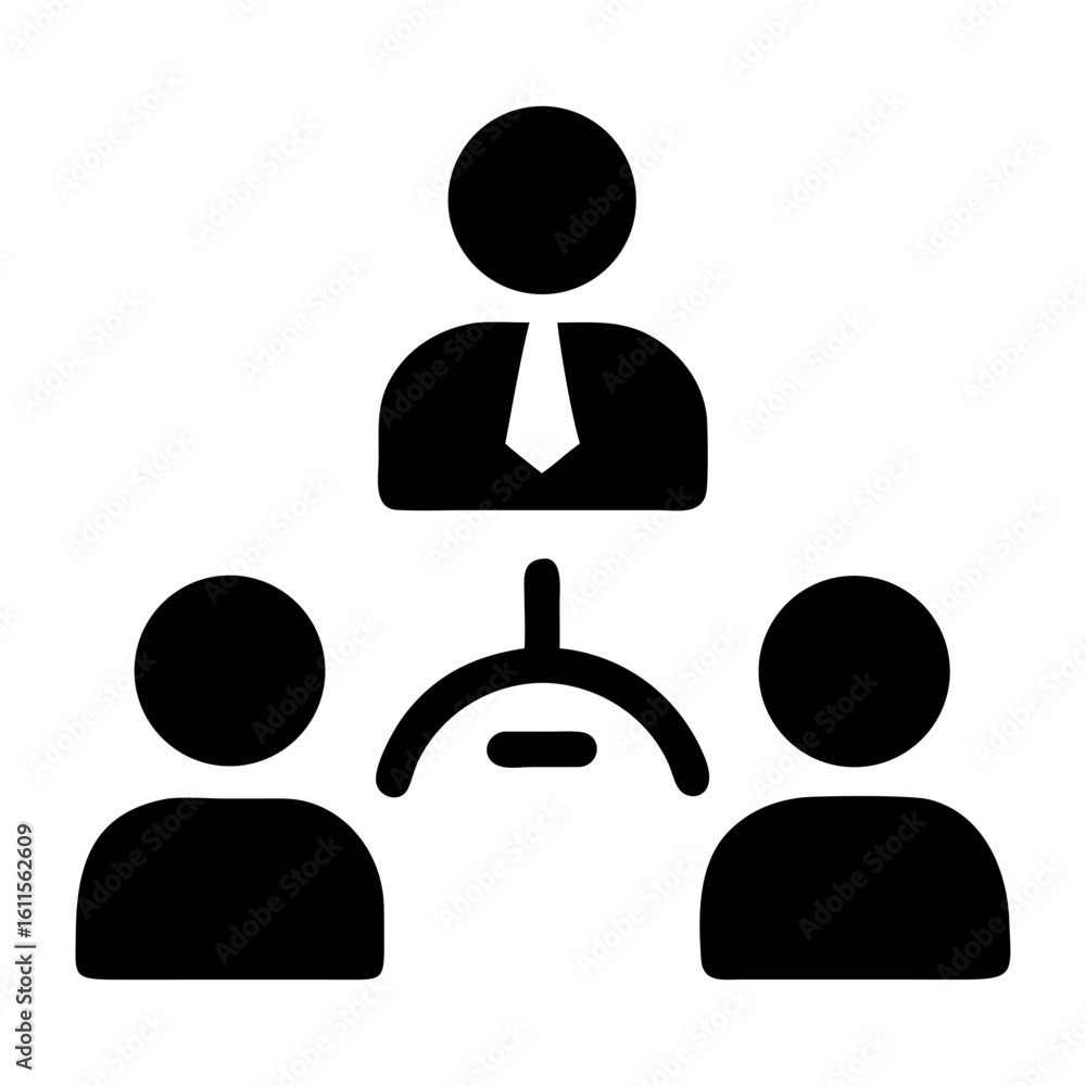 Poster collaboration icon organization chart with three people vector illustration on transparent backgroun