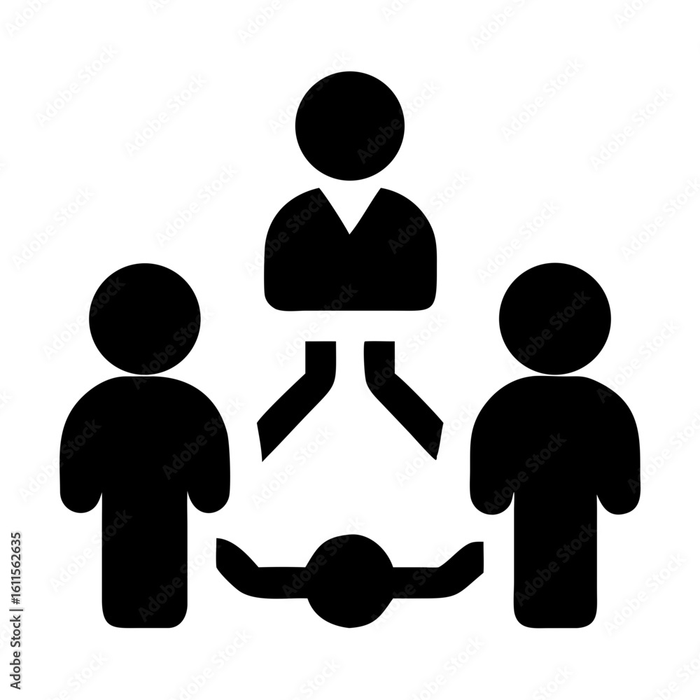 Poster collaboration icon hierarchy structure with three people vector illustration on transparent backgrou