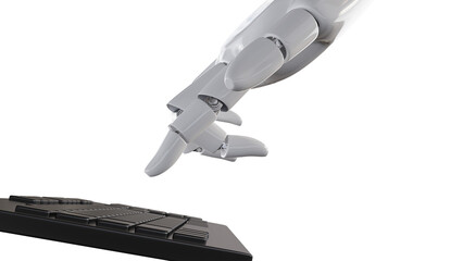 Robotic Hand Touching Keyboard – AI and Technology Concept