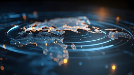 Global map visualization with glowing interconnected points.