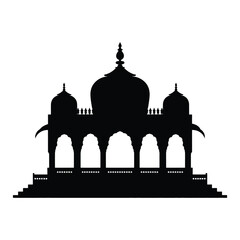 Silhouette of a Traditional Indian Building or Temple on White Background