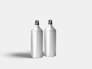 Blank white metal sport bottle mockup with blank Template Design. 3D Render Isolated on White Background.