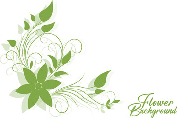 Elegant Green Floral Design with Swirls and Leaves on a White Background