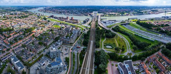 Aerial view of the city Dordrecht in the netherlands on a sunny day in summer