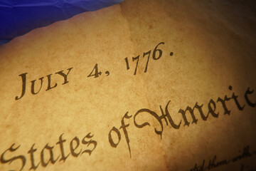 July 4th, 1776 text of the US Declaration of Independence document