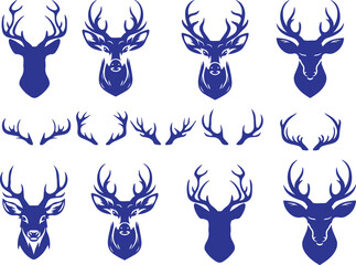 deer head silhouette set of different deer heads