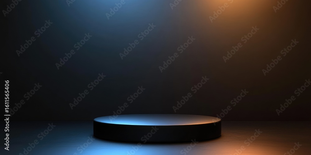 Aufkleber illuminated round platform with dynamic lighting against a dark backdrop