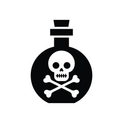 Black and White Poison Bottle Icon with Skull and Crossbones