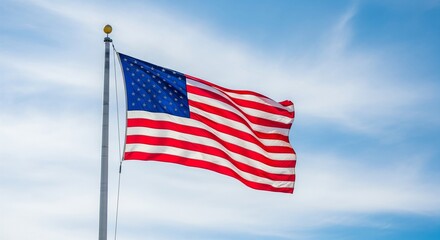 American Flag Waving Proudly at Sunset with Warm Golden Sky
