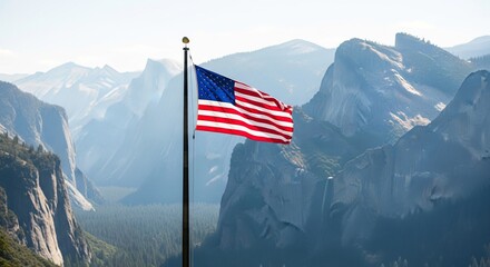 American Flag Waving Proudly at Sunset with Warm Golden Sky