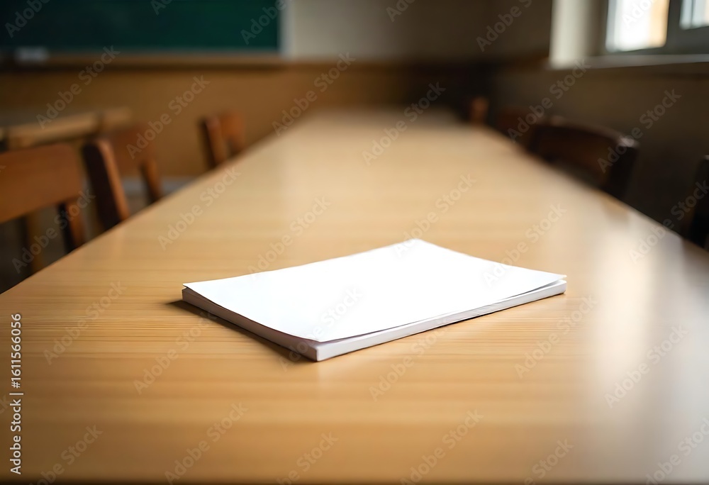 Poster generative ai image depicting blank paper on a school desk for study