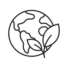 Earth with Leaf Outline Icon. Outline vector illustration